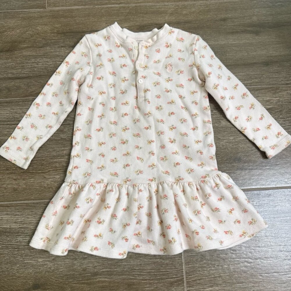 Ralph Lauren Baby Pink Waffle Knit Henley Dress 24M 2T Girls